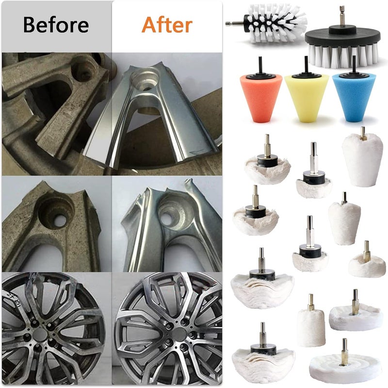 Medoon Polishing Pad Buffing Wheel Kit 17 Pack, for Drill for Metal Aluminum Stainless Steel Chrome Wood Plastic Ceramic Glass Woods Fabric Cotton Machine Jewelry etc - Image 5